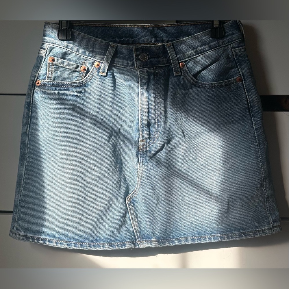 Blue Mini Denim Skirt with Distressed Details